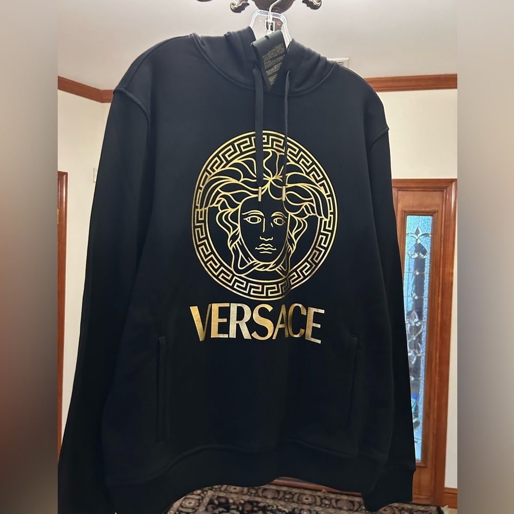 Men's Versace black/gold Medusa head, cotton hoodie size XL made in Italy